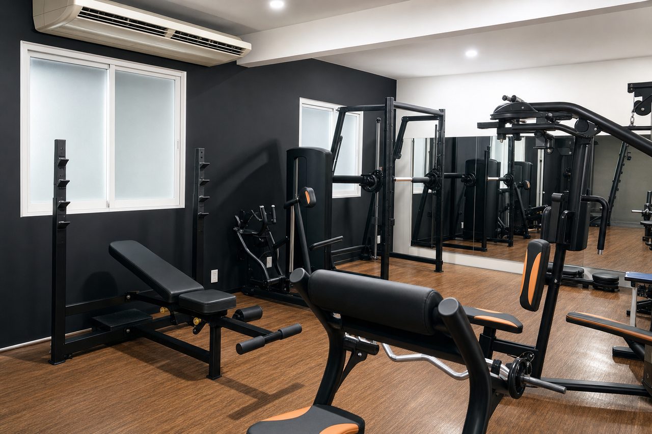 Foto do espaço interno da academia Body Pump